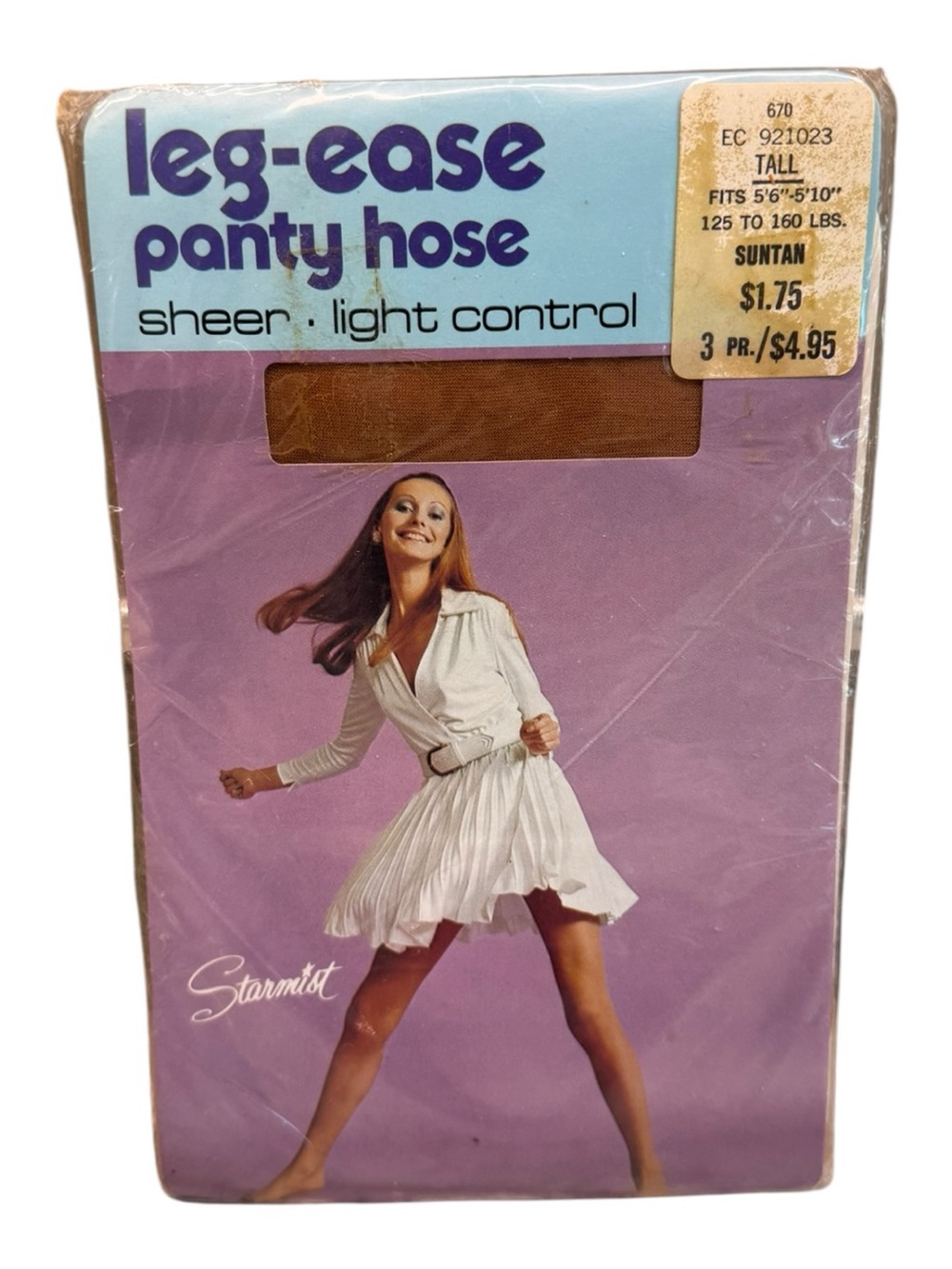 Vtg Starmist Leg-ease Pantyhose Sheer Light Control Lycra Support Tall Suntan